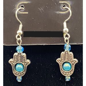Handmade Hamsa & Turquoise Bead Earrings by Neanie-Bot